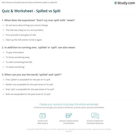 Quiz & Worksheet - Spilled vs Spilt | Study.com