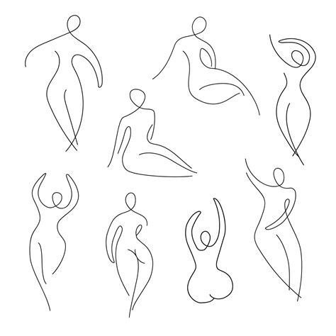 conjunto de siluetas estéticas de arte de línea vectorial de mujeres ...