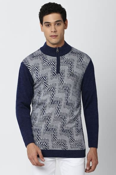 Buy Men Navy Print Stylized Neck Sweater Online - 746123 | Peter England