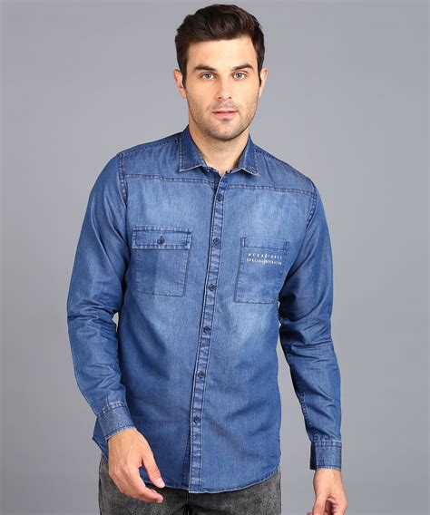 Men's Blue Denim Full Sleeve Slim Fit Washed Casual Shirt – Urbano Fashion