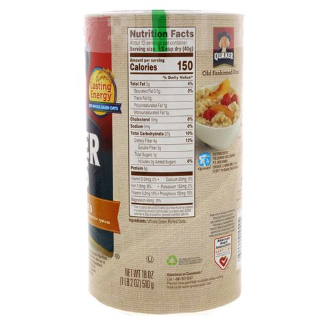 Quaker Oats Nutrition Facts Old Fashioned | Besto Blog