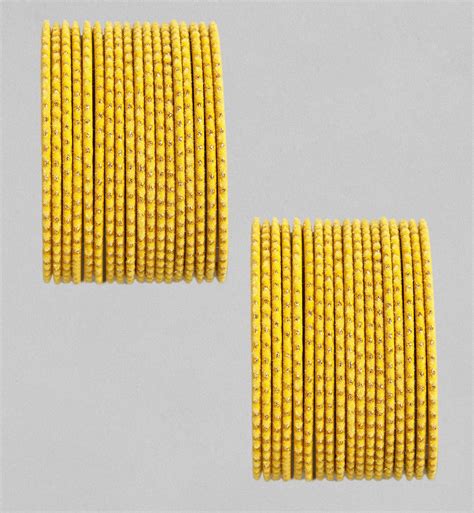 Chandni AD Gold Stone Studded 36 Yellow Bangles