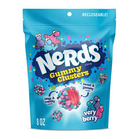 NERDS Gummy Clusters, Candy, Very Berry, Crunchy and Gummy, 8 oz ...