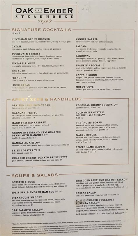 Menu at Oak And Ember Steakhouse, Port St. Lucie