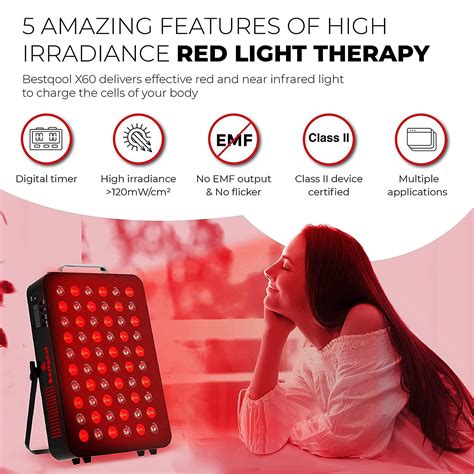 Bestqool Red Light Therapy Device - 60 Clinical Grade LEDs, 660nm 850nm, Timer, 95W High Power ...