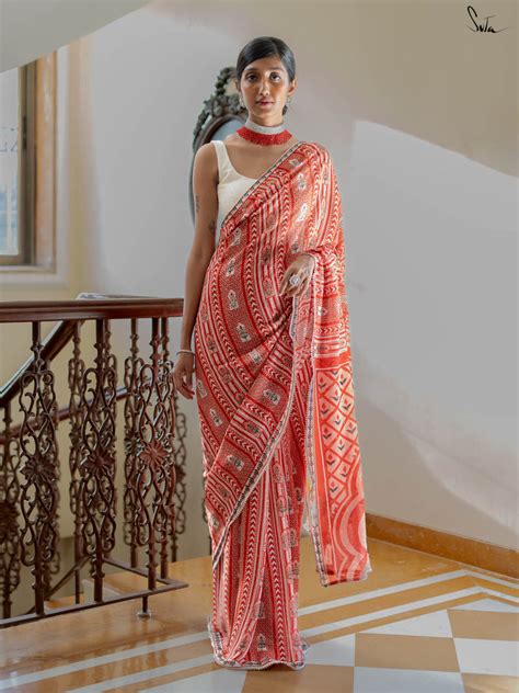 Printed Sequin Saree In Red And White|Window To My Heart|Suta