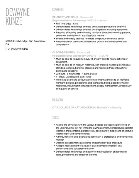 Registered Nurse Endoscopy Resume Samples | Velvet Jobs