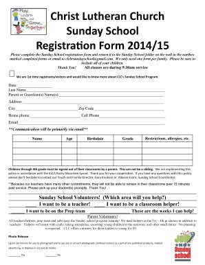 Fillable Online clchr Christ Lutheran Church Sunday School Registration ...