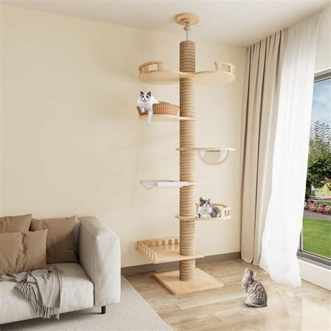 Romiromi Floor to Ceiling Cat Tree, Height Adjustable 7-Tier Ceiling to ...
