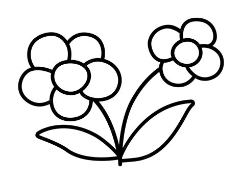 Vector simple black and white flower icon first blooming plant outline ...
