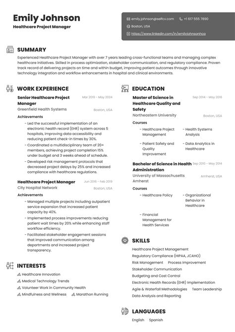Healthcare Project Manager Resume Example