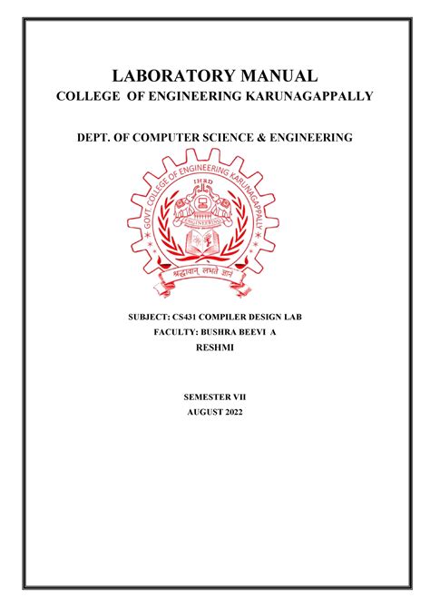 CS431 CD LAB Manual -KNPY-PDF - LABORATORY MANUAL COLLEGE OF ...
