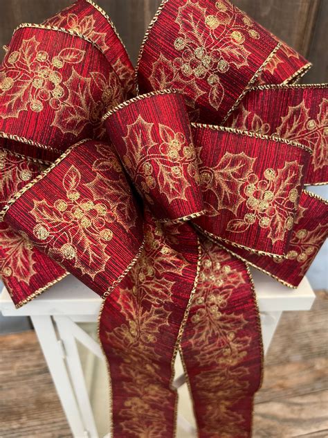 Christmas Bow, Red and Gold Christmas Bow, Christmas Wreath Bow ...