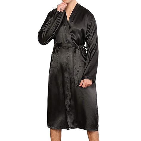 Lu's Chic Men's Satin Robe Long Sleeve Kimono Lightweight V Neck Solid ...