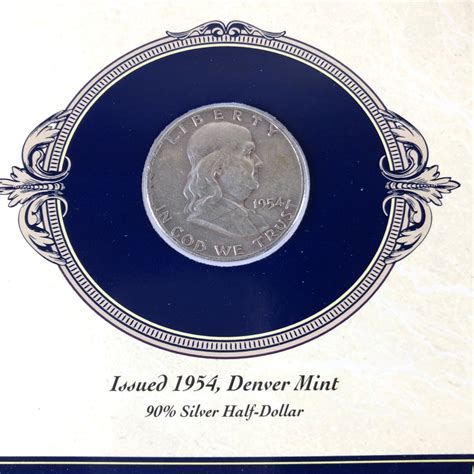 1954-D Silver Franklin Half Dollar PLUS 1958 Historic 15c Stamp on 5" x ...