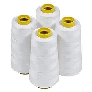 ThreadNanny 4_White_3k 4 Cones of Polyester Threads for Sewing Quilting ...