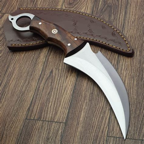 Karambit Knife - Fixed Blade with Sheath - Claw Knife wood Handle Sharp ...