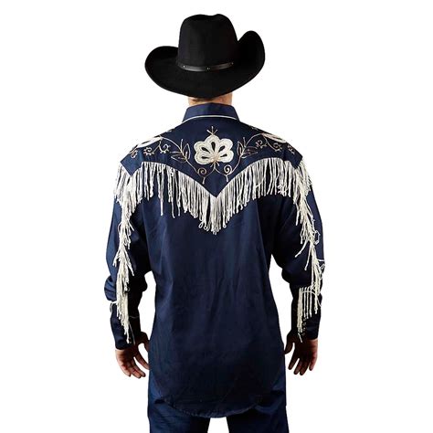 Rockmount Men's Navy Vintage Fringe Embroidered Western Shirt