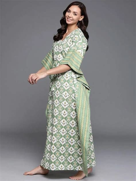 Buy Green Printed Cotton Nightdress Online at Rs.899 | Libas