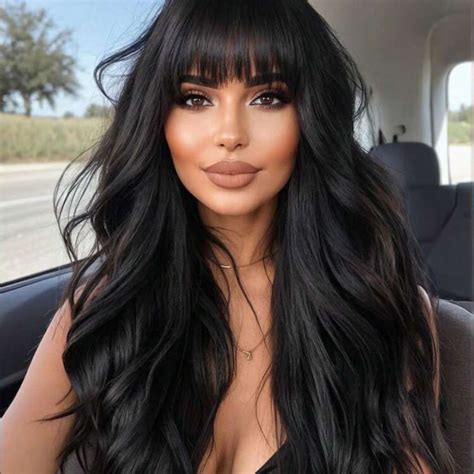 HAIRCUBE 26 Inch Long Curly Wigs With Bangs Black Wavy Wigs For Women ...