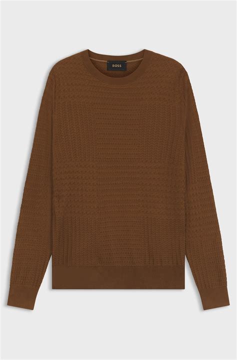 BOSS - Silk sweater with Prince of Wales check structure - Brown
