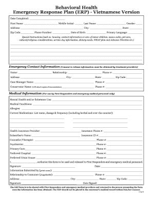 Fillable Online comresearch Behavioral Health Emergency Response Plan ...