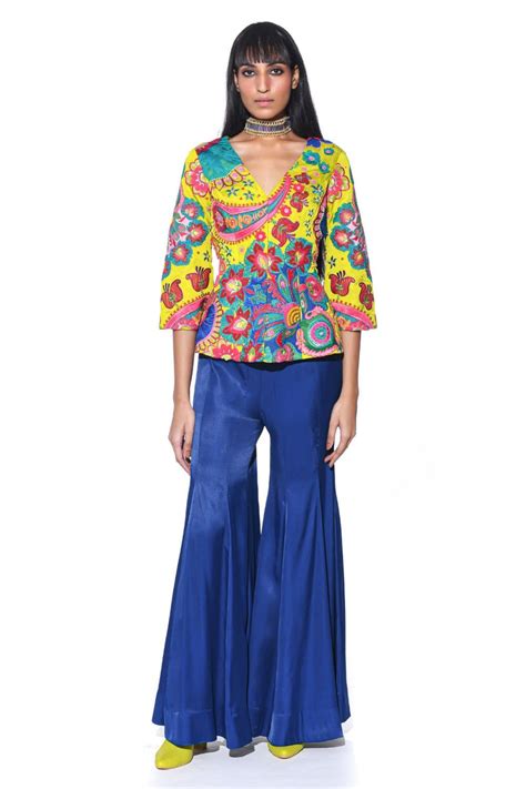 Lime Yellow 3D Embroidery, Peplum Top Sharara Set – WAREHOUSE