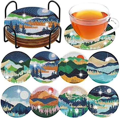 SPOKKI 8 Pcs Diamond Painting Coasters with Holder, Beginner DIY 5D ...