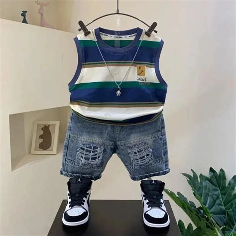 Boys Striped Tank And Ripped Shorts Set – TrendyKid