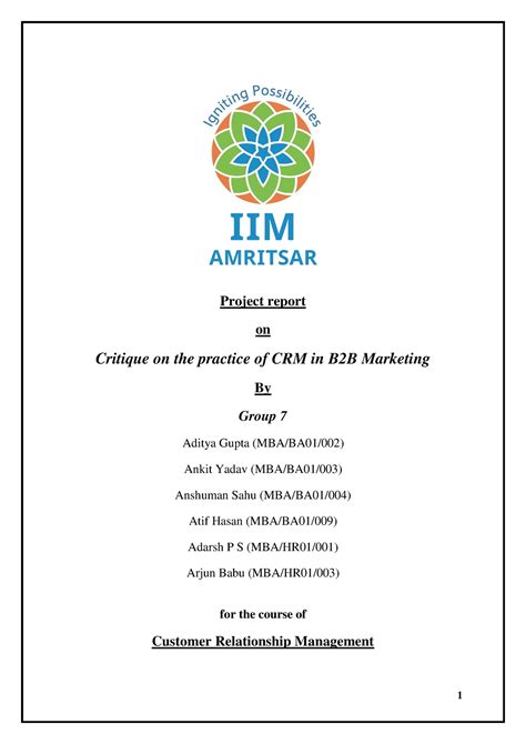 CRM Report Group 7 -2 - Assignment - Project report on Critique on the ...