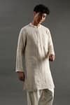 Buy Beige Linen Pearls Placket Embroidered Kurta Set For Men by Byb ...