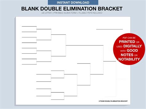Blank Tournament Bracket, Printable, Fillable PDF, Double Elimination ...