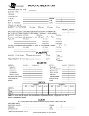 Fillable Online Proposal request form plan type benefits rates agent ...