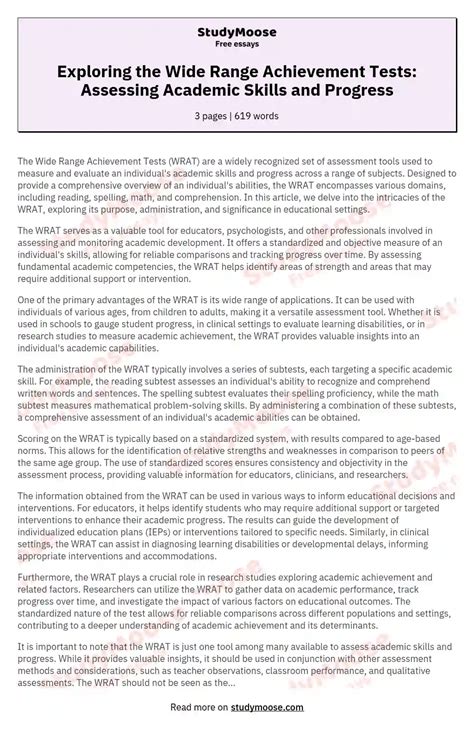 Exploring the Wide Range Achievement Tests: Assessing Academic Skills ...