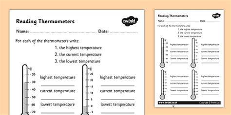 Temperature KS2 Thermometers Reading Worksheet - Twinkl