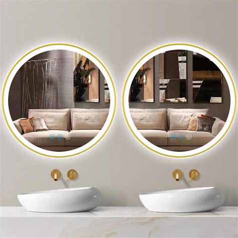 Buy ARUMMA 24 Inch Gold Bathroom Round LED Mirror with Lights Gold ...
