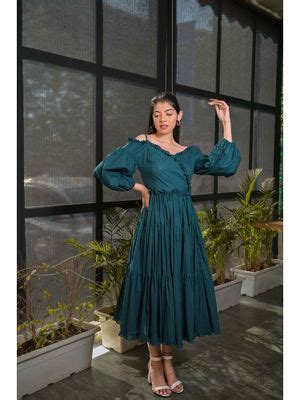 Buy LIROSE Teal Solid Tier Midi Dress Online