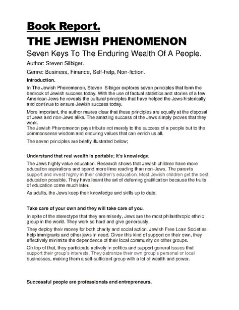 Jewish Phenomenon Book Report - Book Report. THE JEWISH PHENOMENON ...