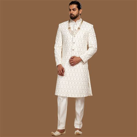 Ethereal Exquisite Thread Work Cream Sherwani – Suvidha Fashion