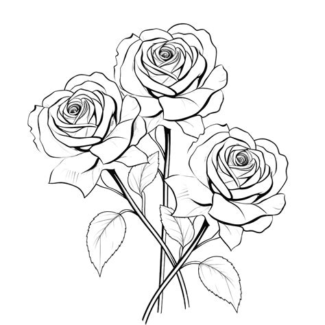 Three Roses Line Art, Rose Drawing, Roses Drawing, Rose PNG Transparent Image and Clipart for ...