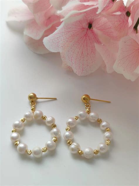 Pearl Drop Earring,handmade Round Earrings，hoop Earrings，dangle ...