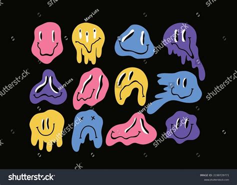 Melting Smiling Faces Colorful Groovy Emoji Stock Vector (Royalty Free ...