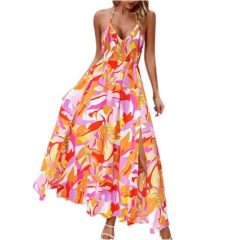 pimelu Dresses for Women Dresses for Women Beach Boho Elastic Waist ...