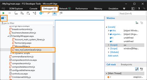 Debug JavaScript in Dynamics in Edge 的图像结果