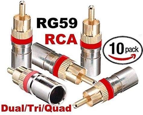 Emerson RG-59 Dual Tri Quad RCA Compression Connectors Red - 10 Pack ...
