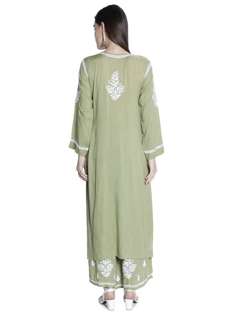 Seva Chikan Hand Embroidered Modal Cotton Chikankari Kurta With Palazz