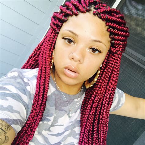 Red And Black Box Braids Hairstyles