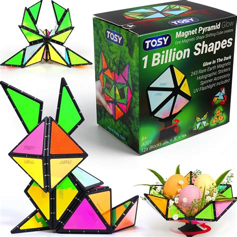 TOSY Magnet Pyramid Glow - 1 Cube Transforms into 1 Billion Shapes, 12 ...