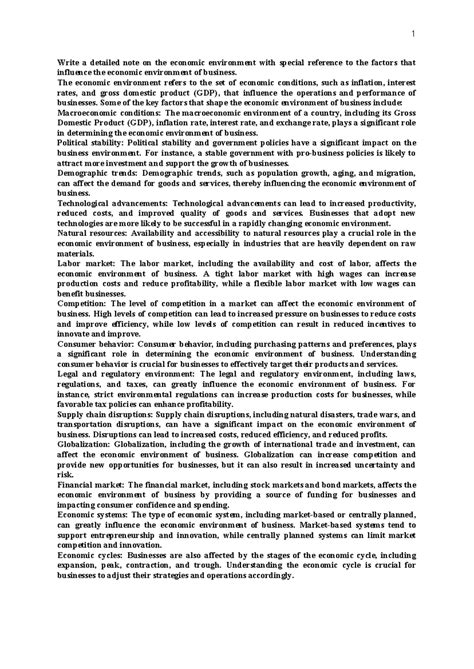 Bep tap - Bep notes - Write a detailed note on the economic environment ...