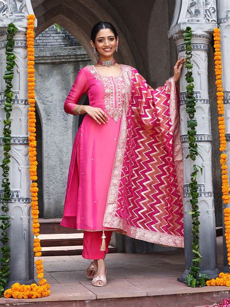 Neck Embroidery Handloom Unstitched Suit With Dupatta – mbz.in